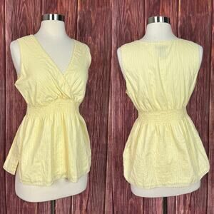 Y2K Eddie Bauer Womens Baby Doll Yellow Tank Smocked Sleeveless Size Medium M